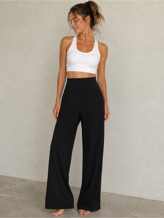 Move Theology Pants - Move Theology Black High Rise Wide Leg Yoga Pants Lounge Athletic Size Small